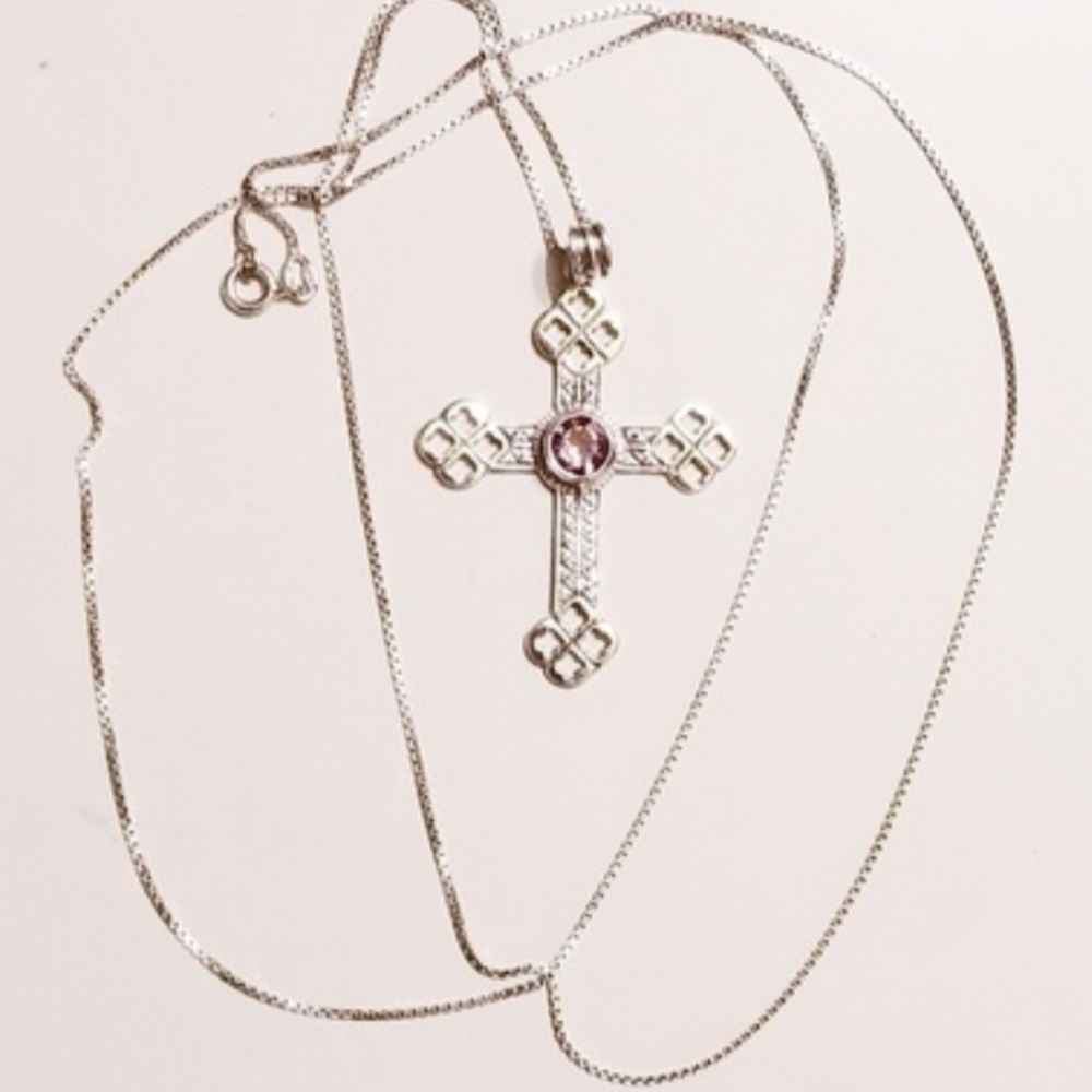 Vintage Amethyst Cross 925 SterlingSilver Necklace